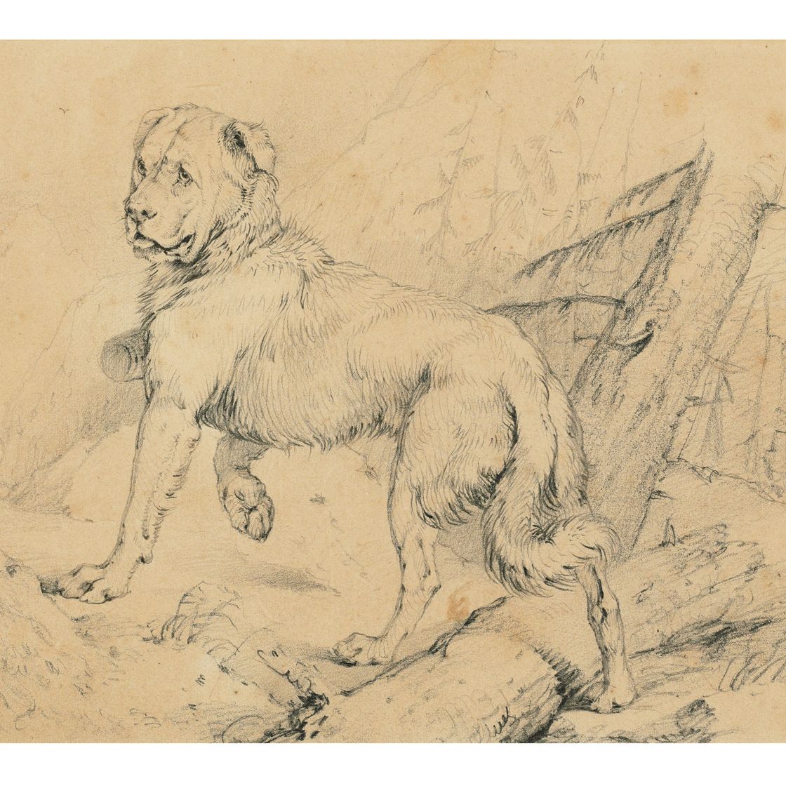 Edwin Henry Landseer — Этюд на тему "Альпийские мастифы возвращают к жизни попавшего в беду путешественника"