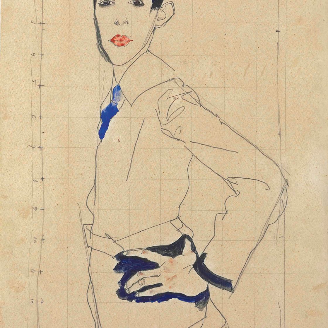 Egon Schiele — Эрих Ледерер Стоит, уперев руку в бедро
