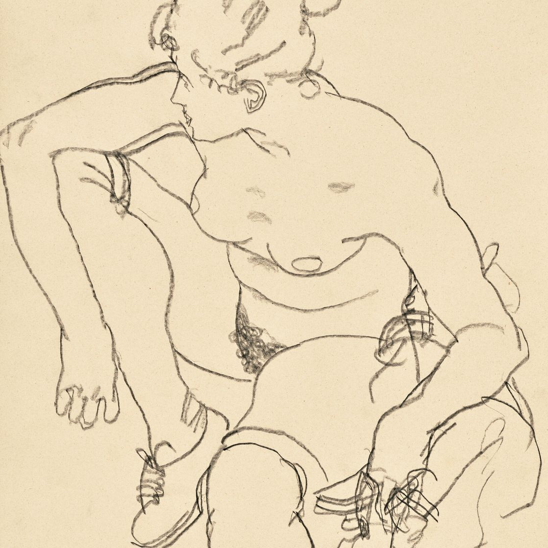 Egon Schiele — Фрау сидит и слушает музыку, изображение 1