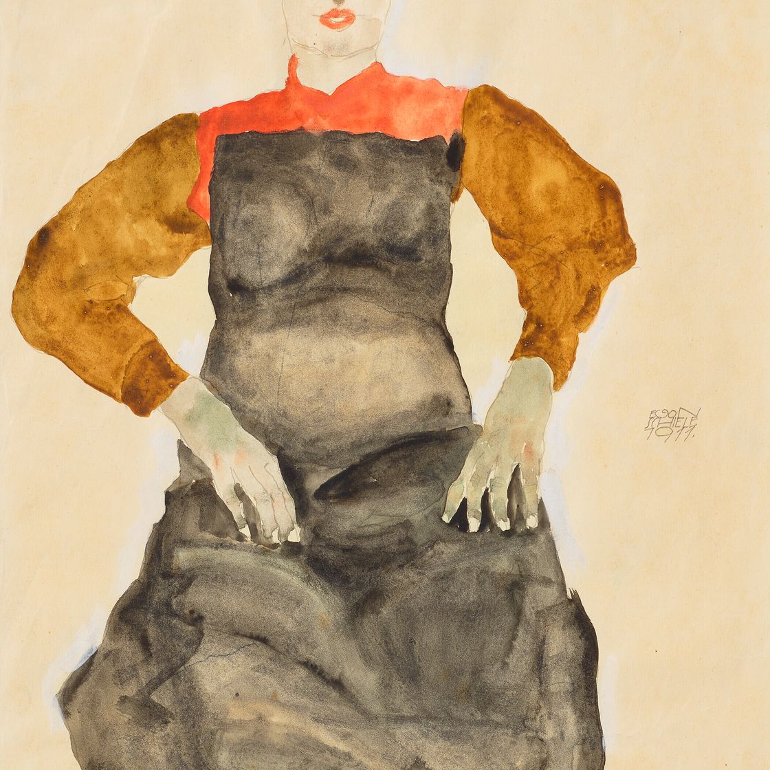 Egon Schiele — Фрау мит Шварцер Шюрце (спереди) ; Фрау Штудия меха (сзади), изображение 1
