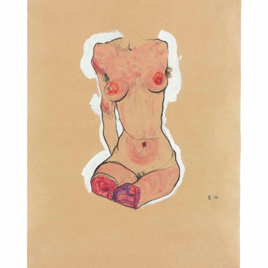 Egon Schiele — Обнаженная женщина (сзади); Голова молодого человека (Ханс Массманн) (оборотная сторона), изображение 1