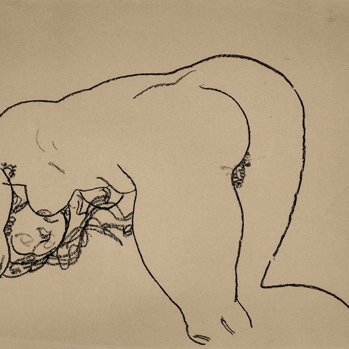 Egon Schiele — Обнаженная женщина, опирающаяся на колени и локти
