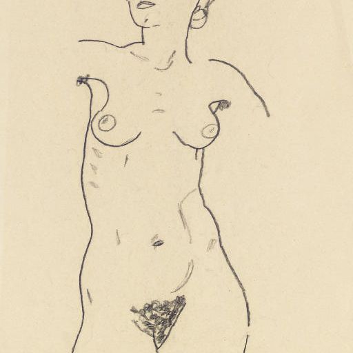 Egon Schiele — Стехендер вайблихер Акт, ауфвартс бликенд