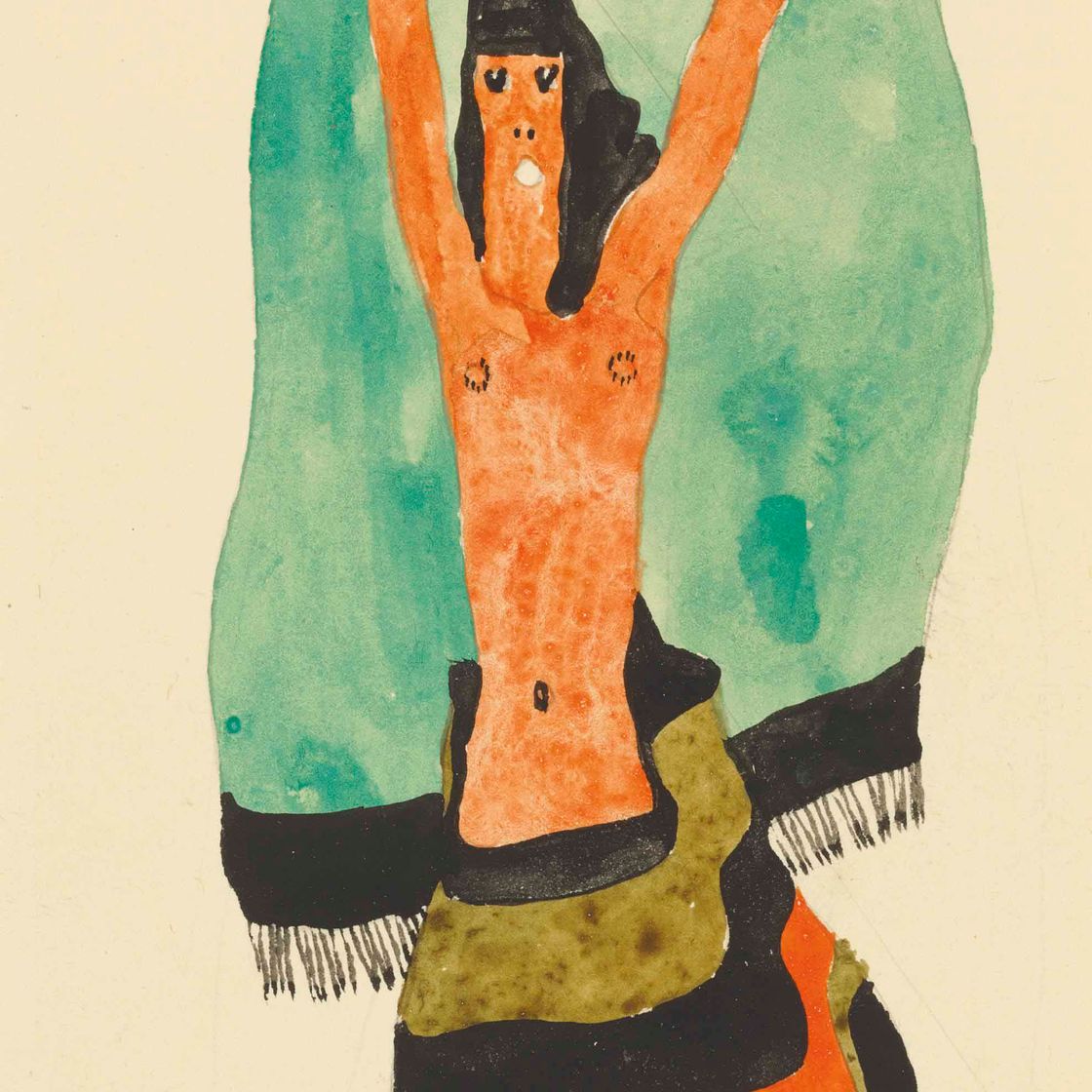 Egon Schiele — Хальбакт с Эрхобеном Арменом в скале грюн-шварцем Умхангом