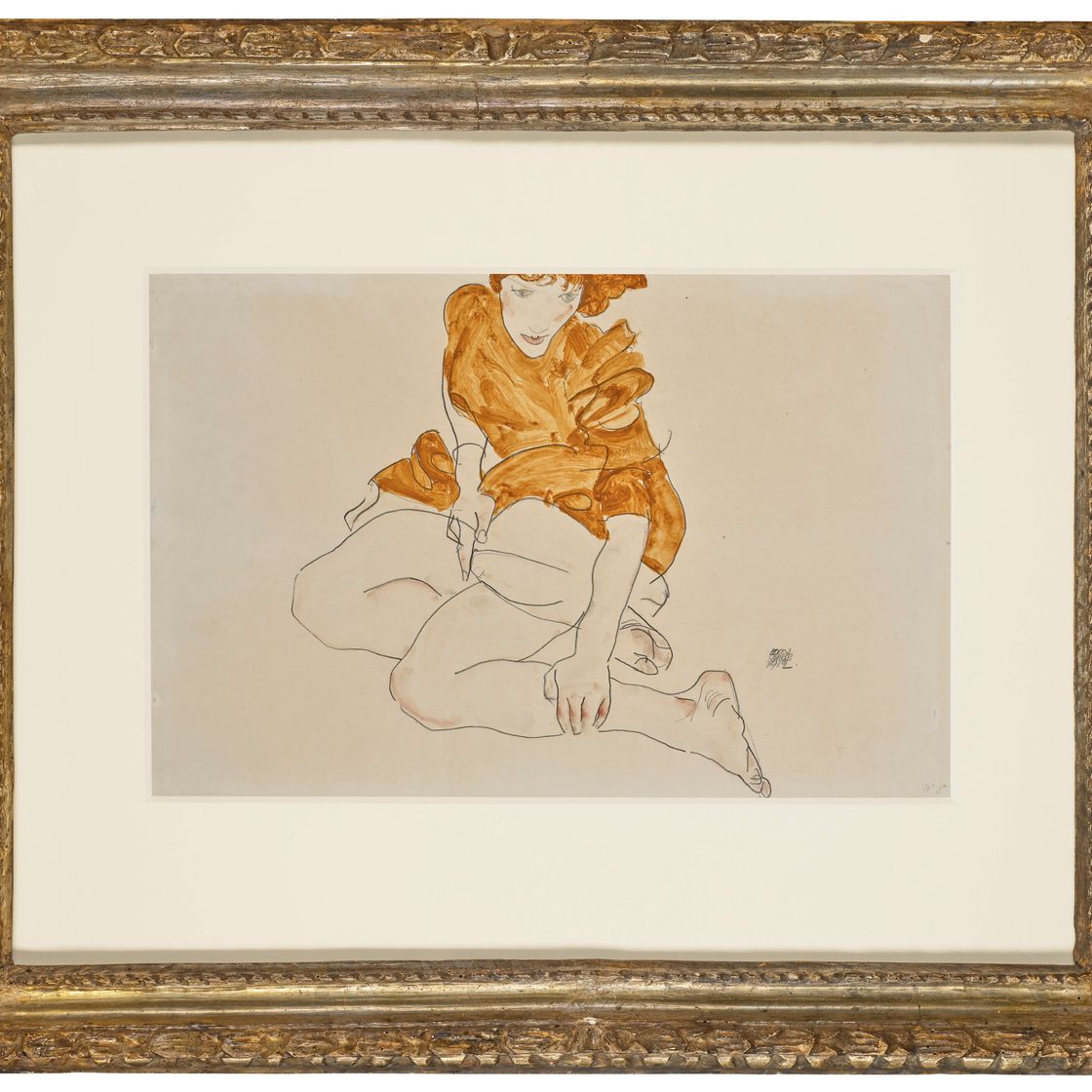 Egon Schiele — Сидящая девушка в коричневом платье (Валери Нойзил), изображение 4