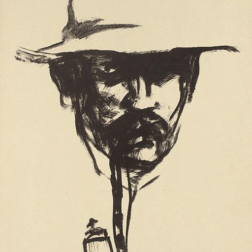 Emil Nolde — Kopf mit Pfeife, E.N. (автопортрет) (Schiefler & Mosel, L5)