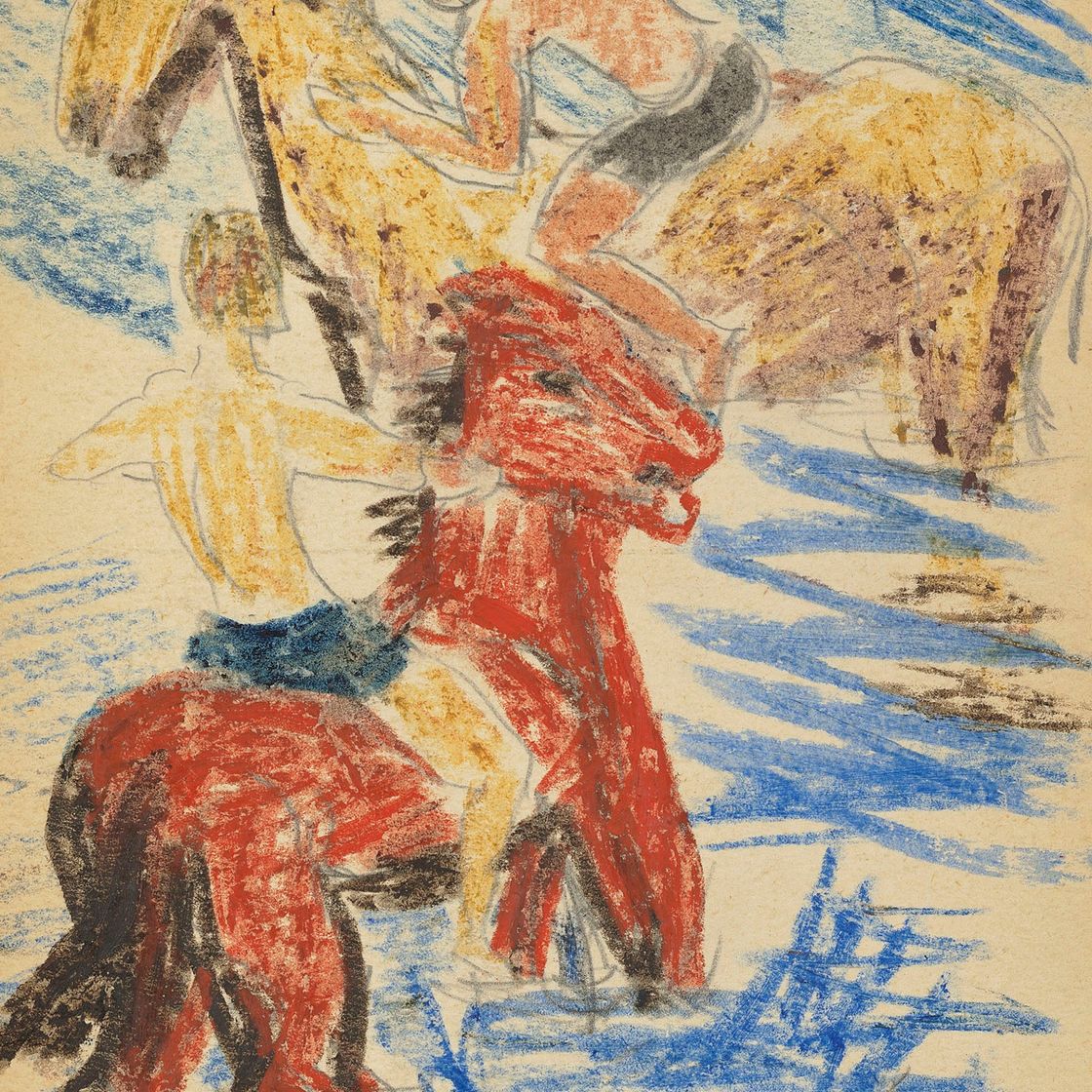 Erich Heckel — Два всадника и лошади, изображение 1