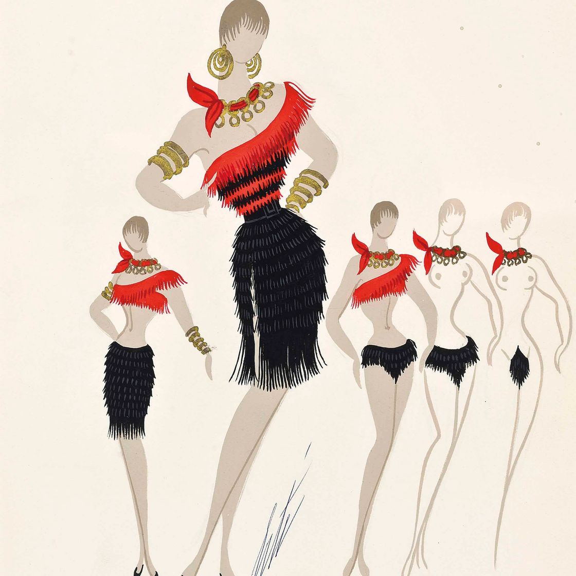 Erté — Дизайн платья в черно-красных тонах