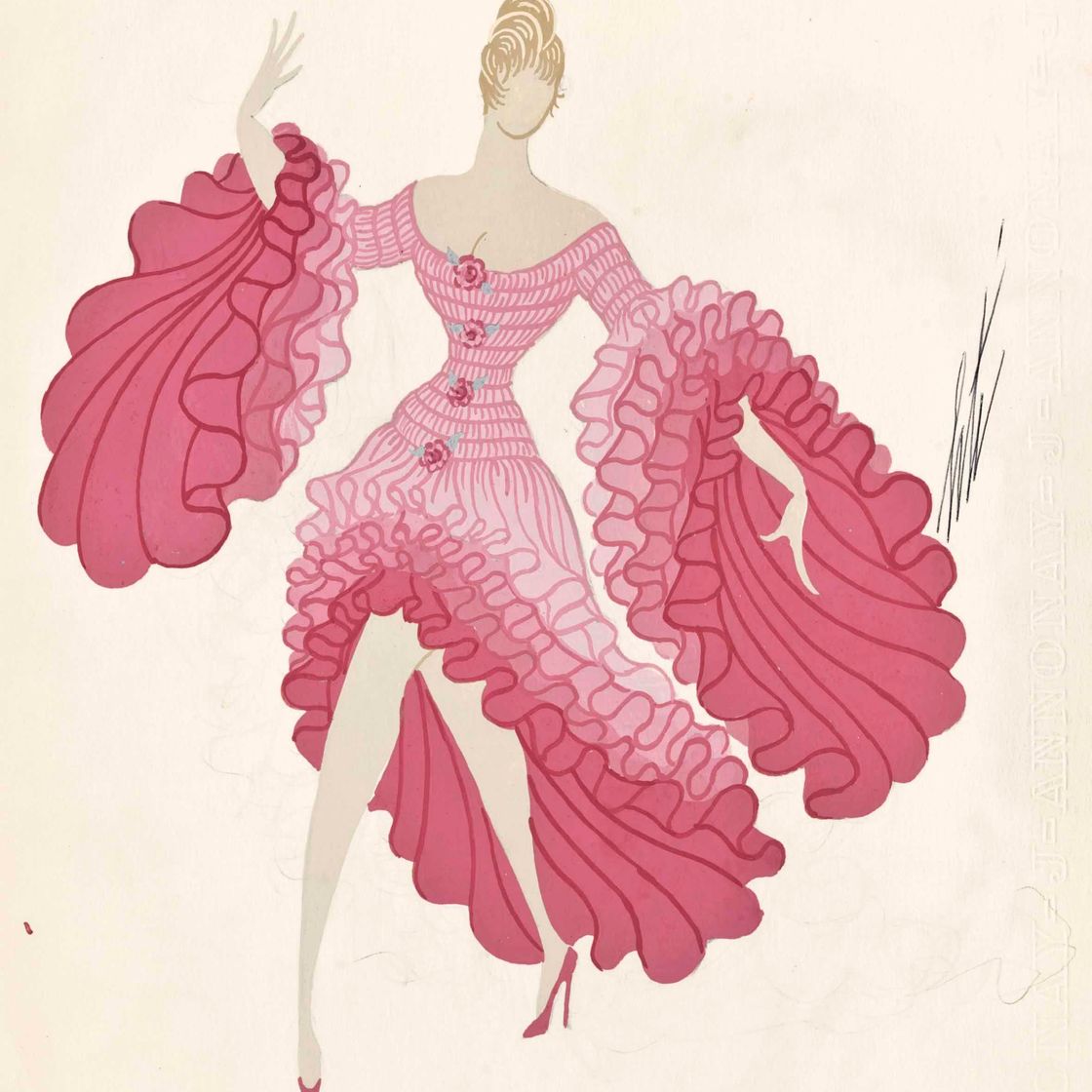Erté — Женщина в розовом платье в цветочек