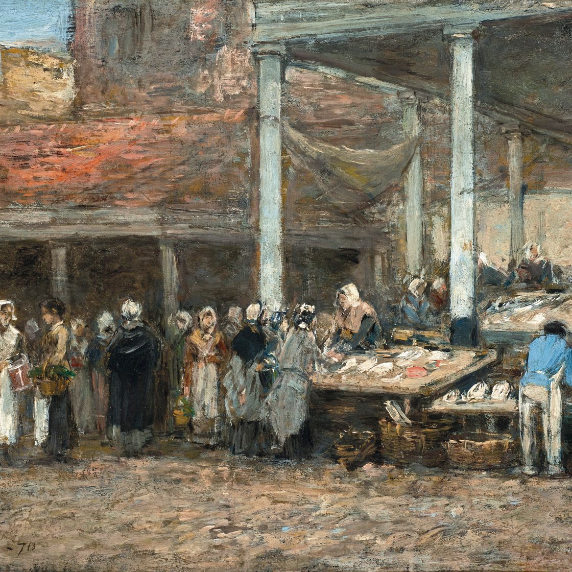 Eugène Boudin — Старинный рынок пуассонов в Брюсселе, изображение 1