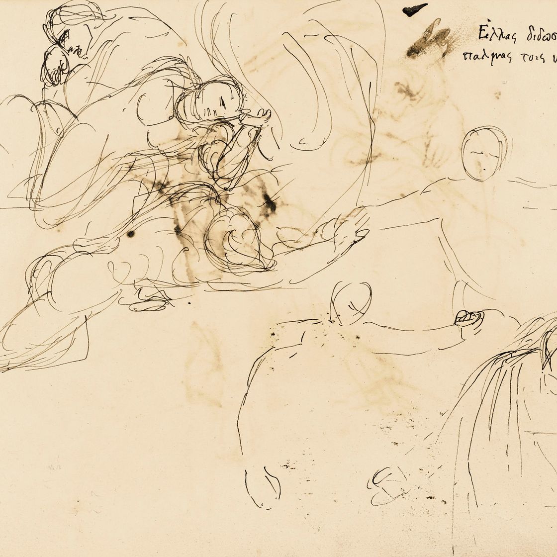 Eugène Delacroix — Женский образ, повторяющий образ взрослой женщины-воспоминания и этюд для женского дебюта в лифчиках, антураж фигур (спереди); Этюд фигур (сзади), изображение 3