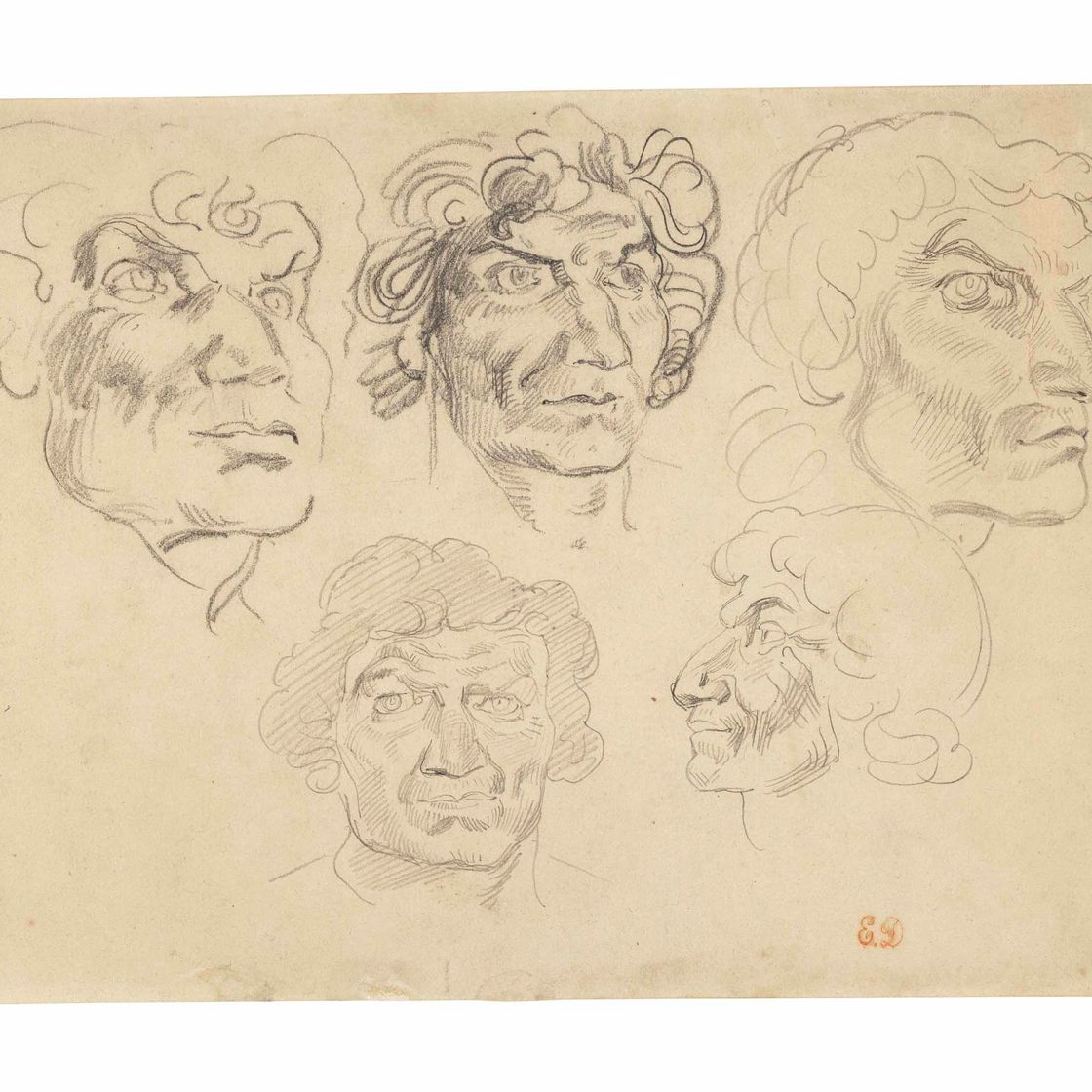 Eugène Delacroix — Исследование пяти голов