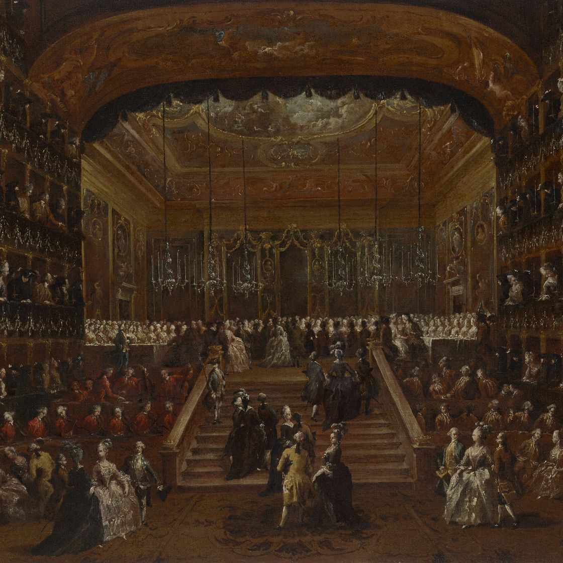 Francesco Guardi — Интерьер театра Сан-Бенедетто в Венеции во время бала 1782 года в честь "Конти дель Норд", изображение 1