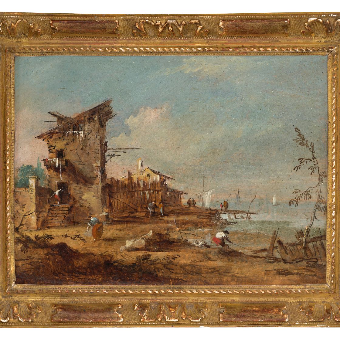 Francesco Guardi — Каприччио деревенского дома на берегу лагуны; и каприччио лагуны с фермерскими домами, изображение 3