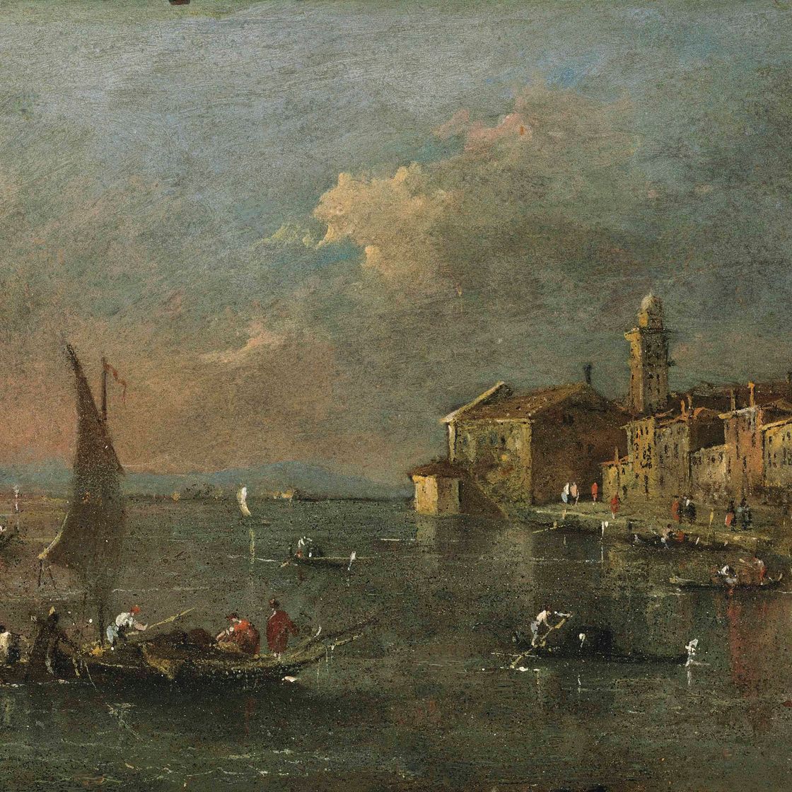 Francesco Guardi — Пунта-ди-Сан-Марта, Венеция, с гондолами на Заттере
