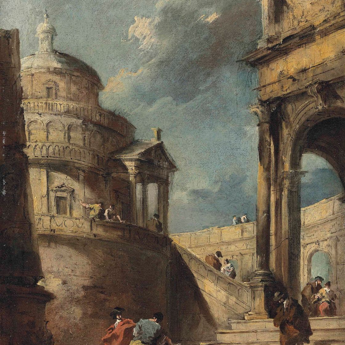 Francesco Guardi — Каприччио палладианской ротонды и колоннады с беседующими фигурами