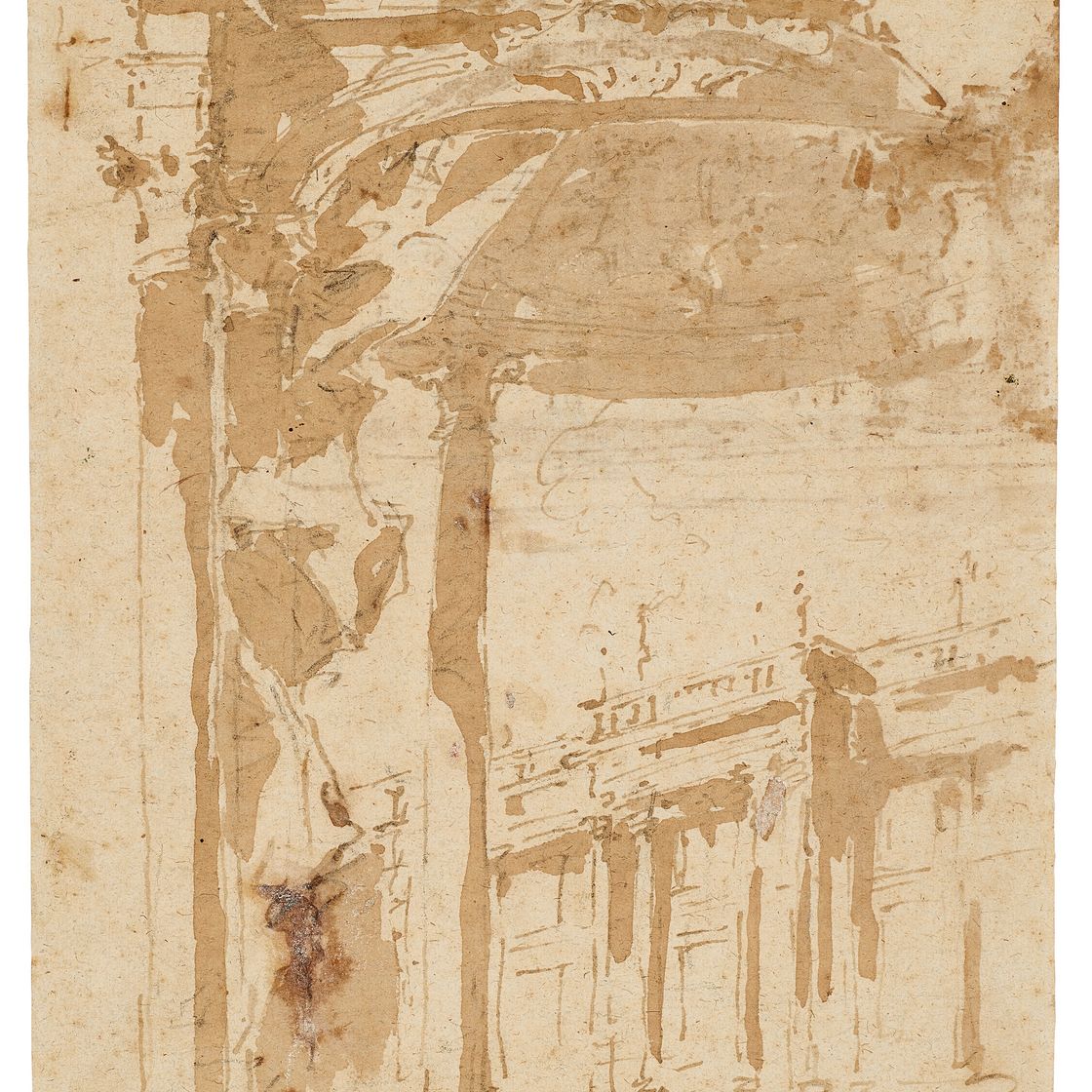 Francesco Guardi — Архитектурное каприччио с аркой и навесом (recto); Архитектурный этюд (verso), изображение 1