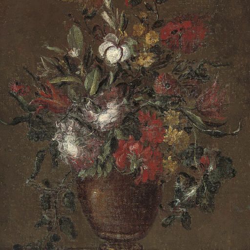 Francesco Guardi — Розы, гвоздики, тюльпаны, нарциссы и другие цветы в вазе на подоконнике