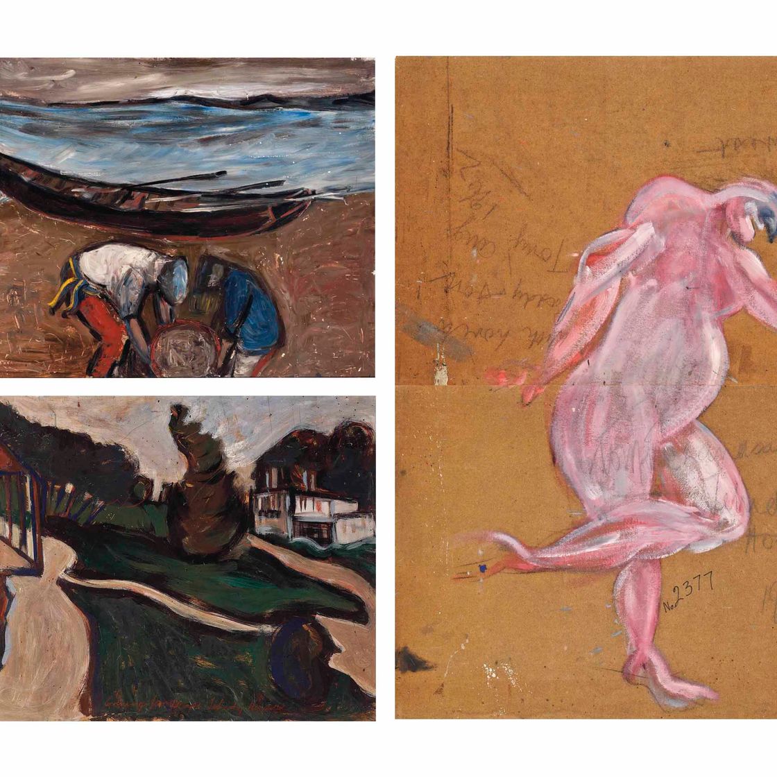 Francis Bacon — Каррач, остров Клэр ( справа ); Вечерний пейзаж больницы Техиды ( справа ); Фигура ( оборотная сторона )