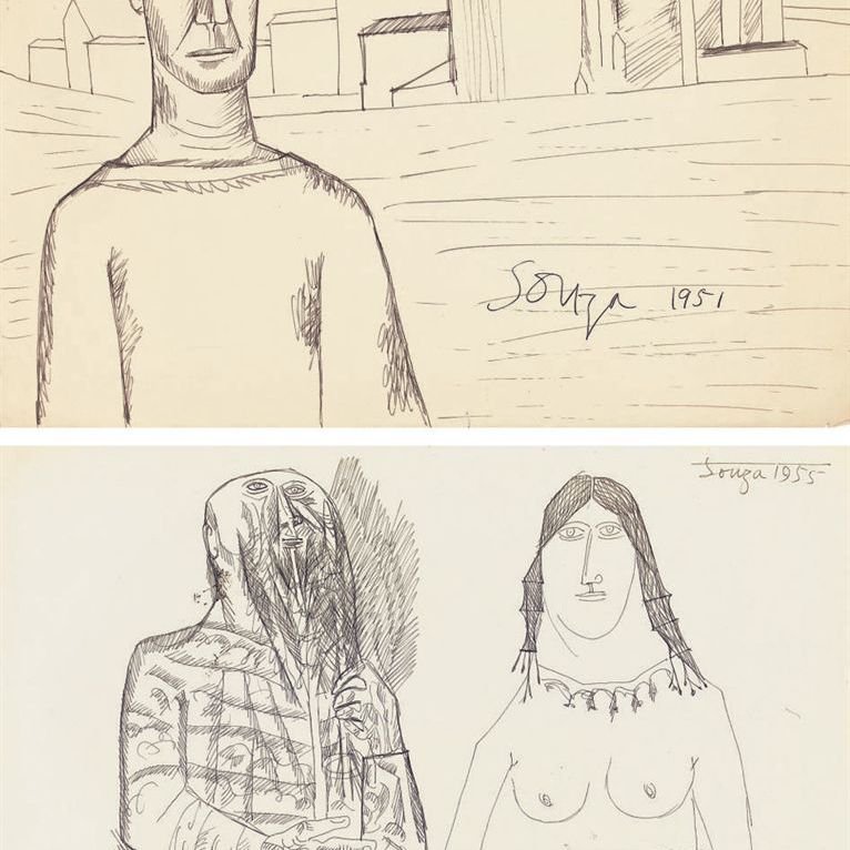 Francis Newton Souza — Без названия (Мужчина и здания) Без названия (Пара за столиком)