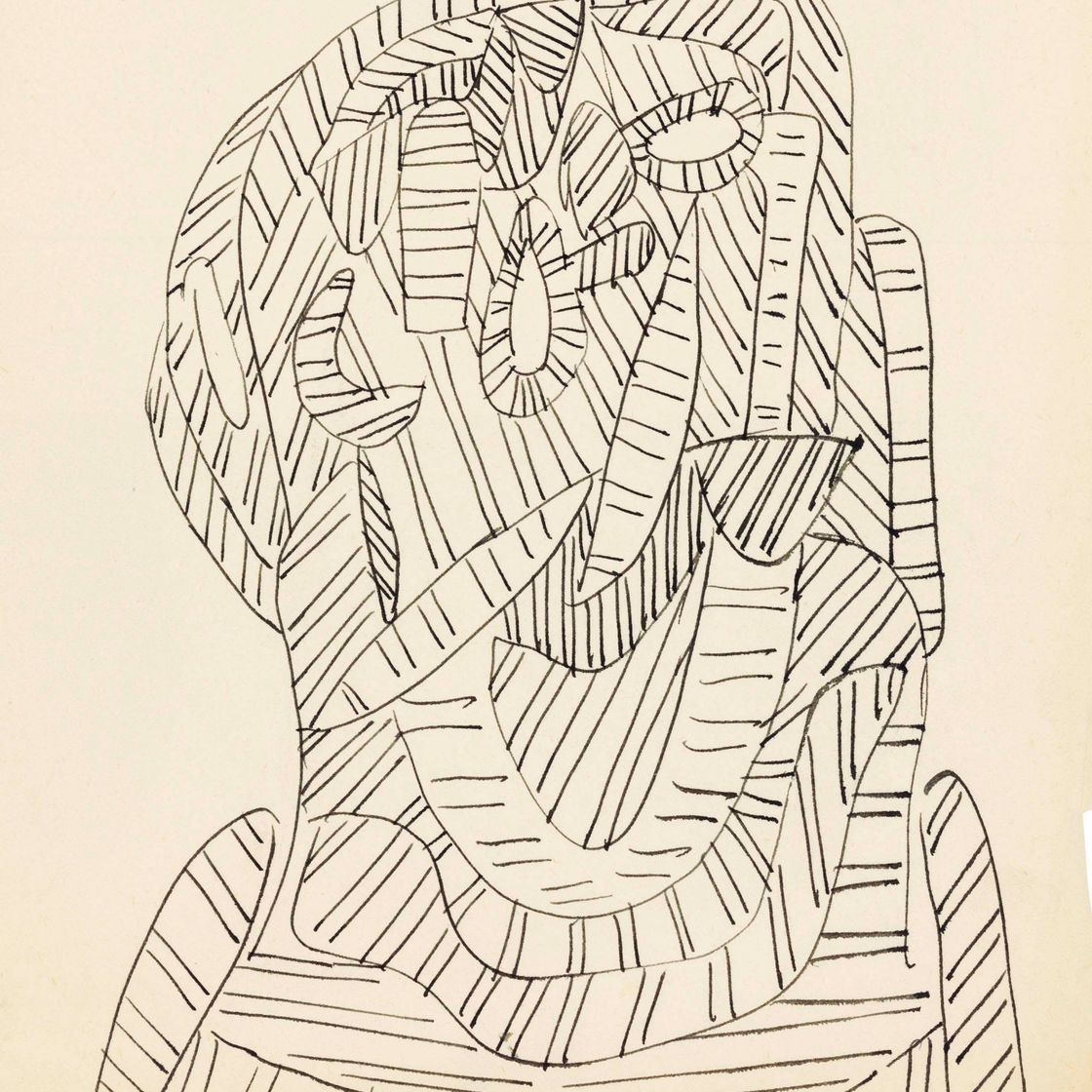Francis Newton Souza — Без названия (Женская голова); Без названия (Мужчина с глазами Google); Без названия (Голова), изображение 4