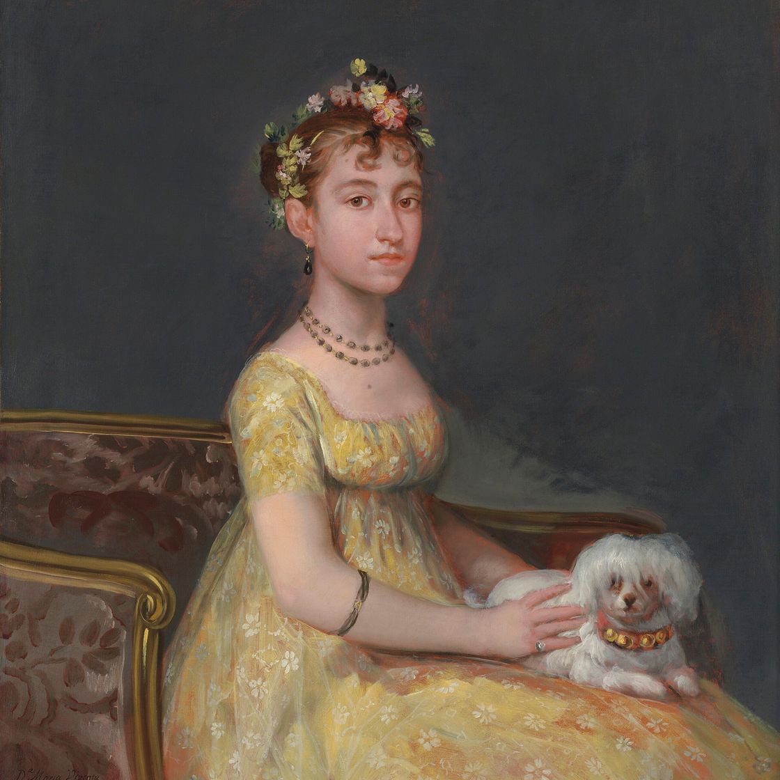 Francisco Goya — Портрет доньи Марии Висенты Баррузо Вальдес, сидящей на диване с комнатной собачкой; и портрет ее матери доньи Леоноры Антонии Вальдес де Баррузо, сидящей на стуле с веером в руках., изображение 2