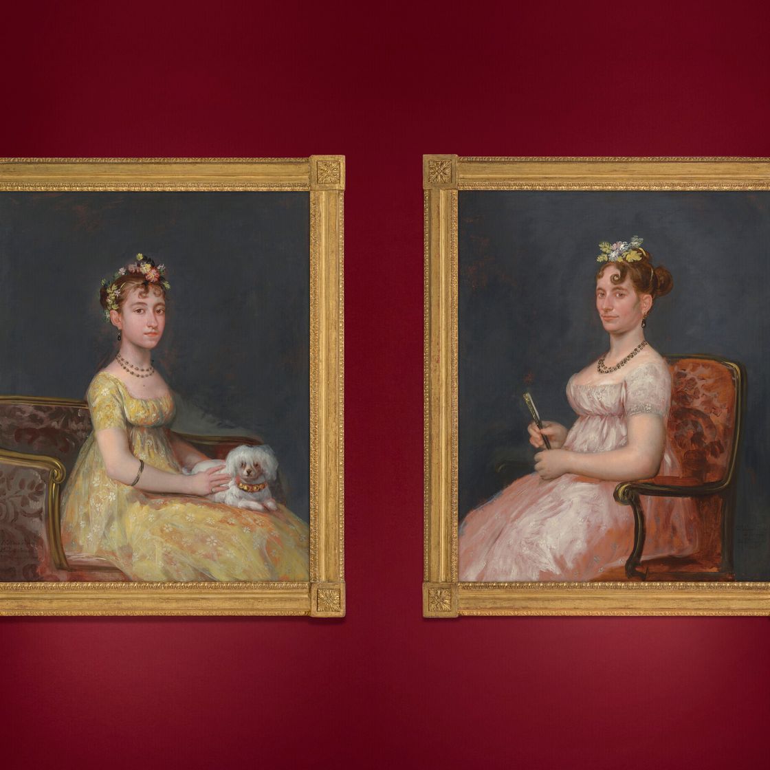 Francisco Goya — Портрет доньи Марии Висенты Баррузо Вальдес, сидящей на диване с комнатной собачкой; и портрет ее матери доньи Леоноры Антонии Вальдес де Баррузо, сидящей на стуле с веером в руках., изображение 8