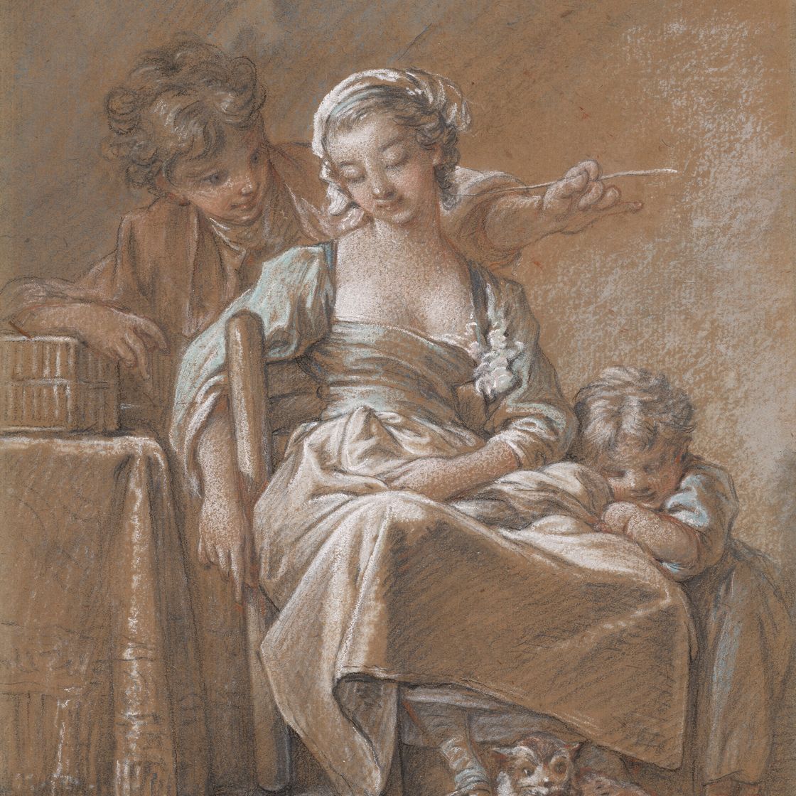 François Boucher — Молодой человек-шатун, у которого молодая девушка-задница на празднике в окружении двух друзей и для общения