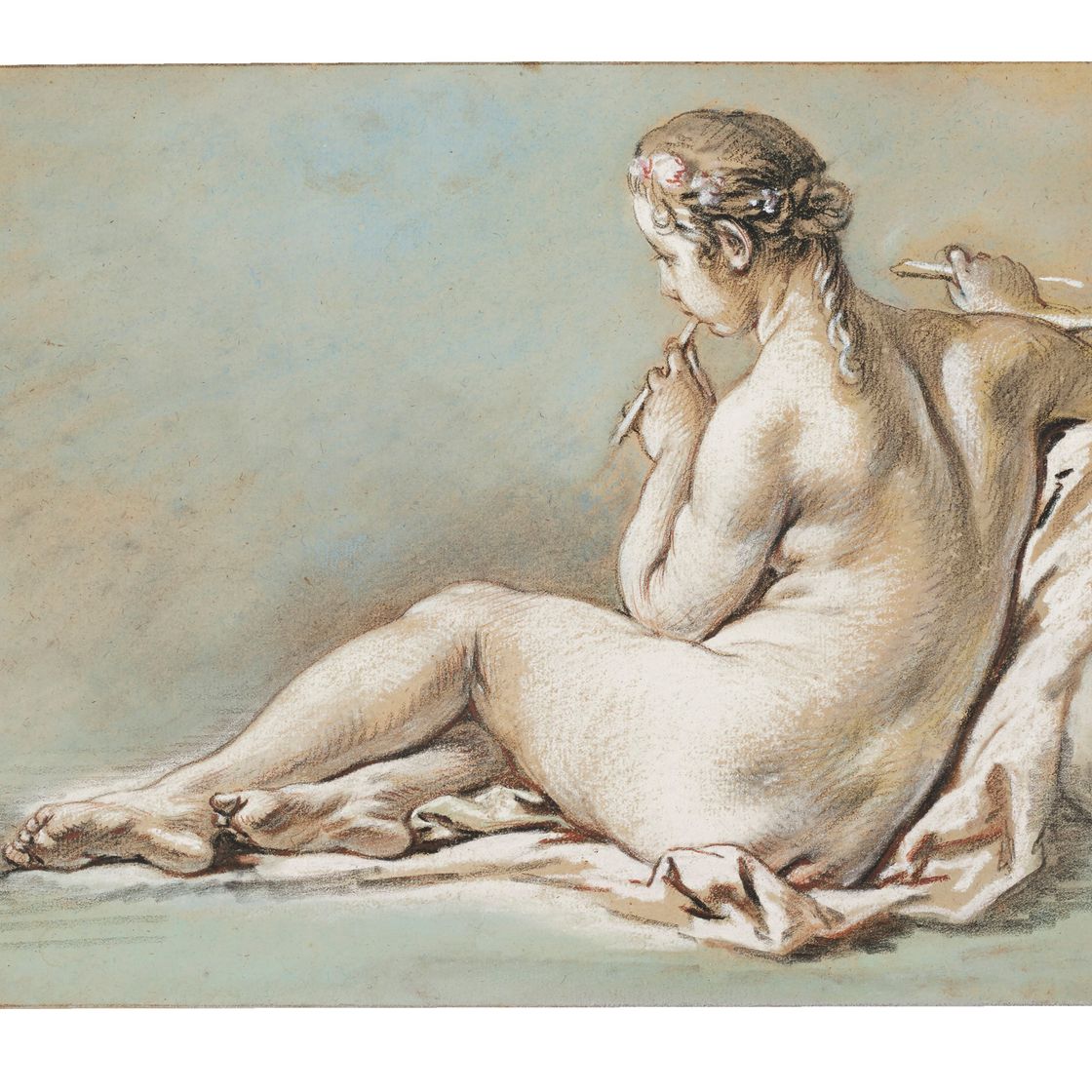 François Boucher — Обнаженная женщина, играющая на флейте, видна сзади