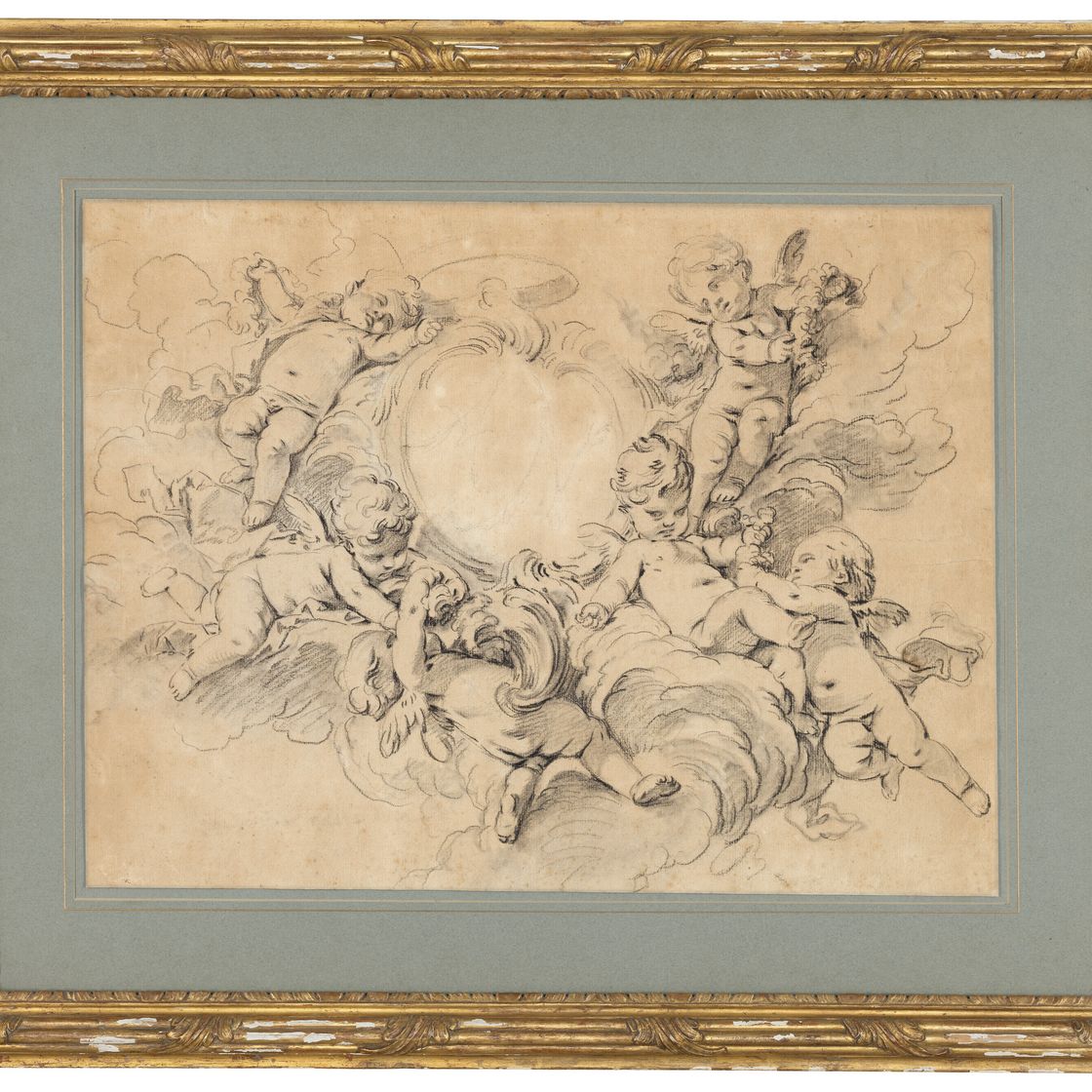 François Boucher — Путти в облаках, поддерживающий картуш с инициалами ‘AN’, изображение 2
