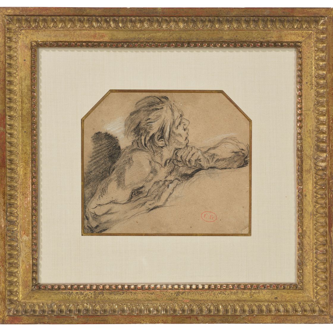 François Boucher — Мужчина, опершись на руки, смотрит вверх, направо, изображение 2