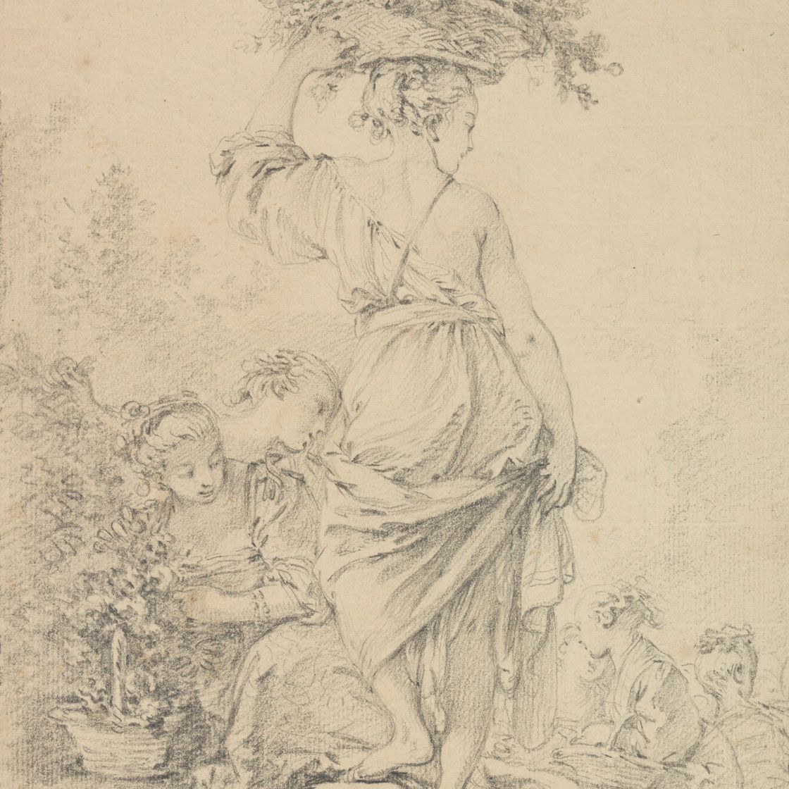 François Boucher — Стоящая молодая женщина и другие люди, собирающие цветы ("Жардиньерка в огне")