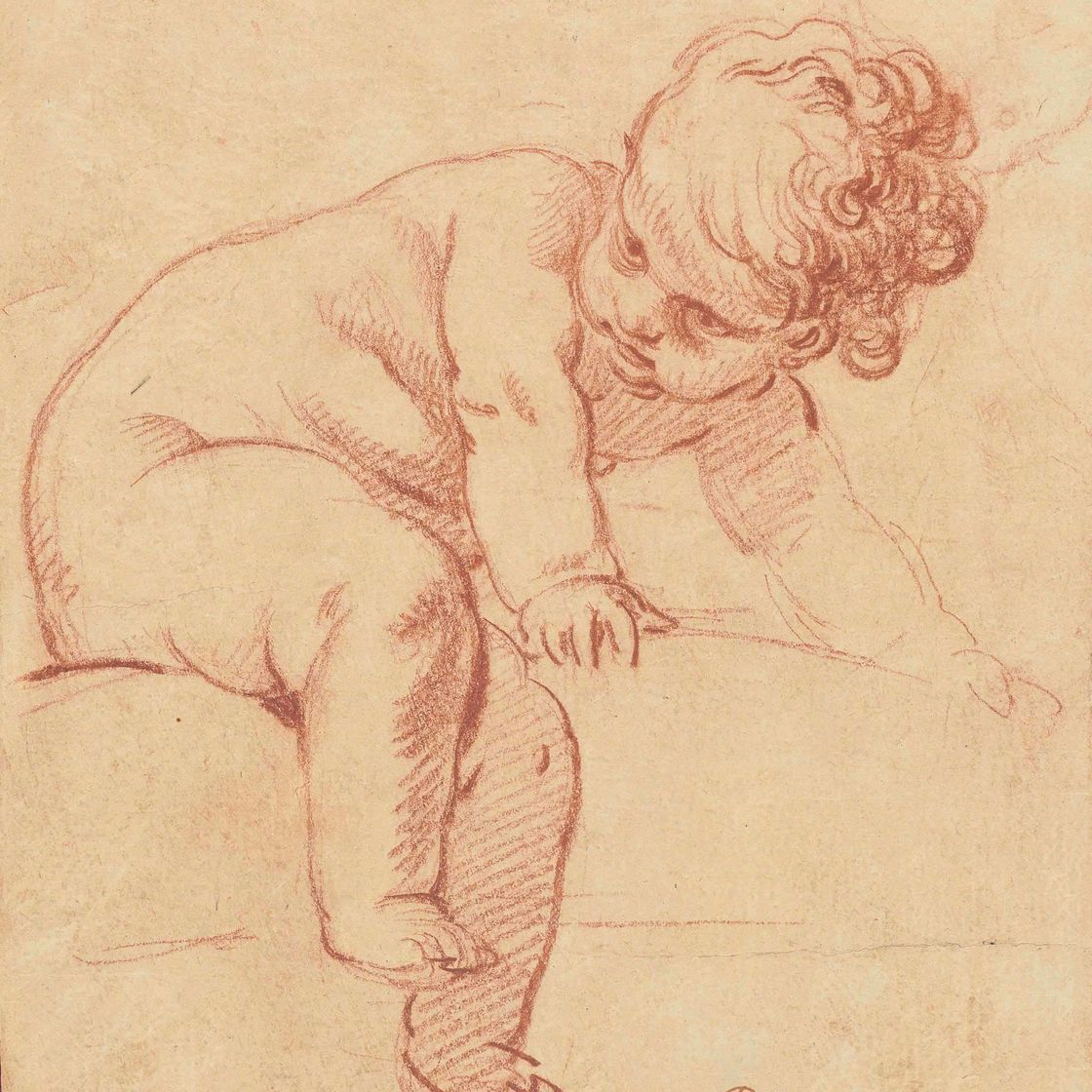 François Boucher — Сидящий путто, наклонившийся вперед и опирающийся на руки