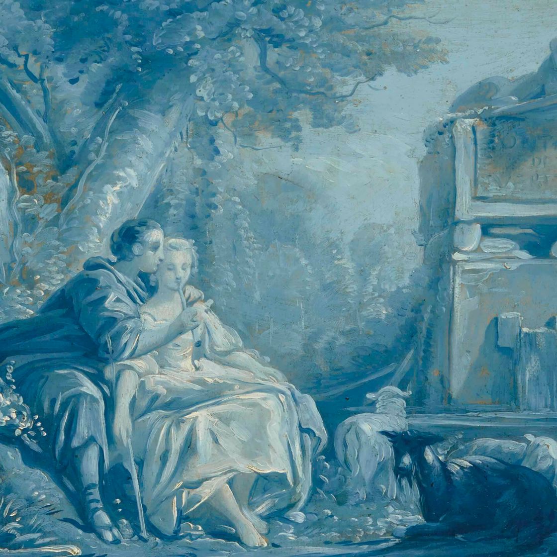 François Boucher — Сценка из пасторали, пара на берегу одного фонтана: приемлемый лес
