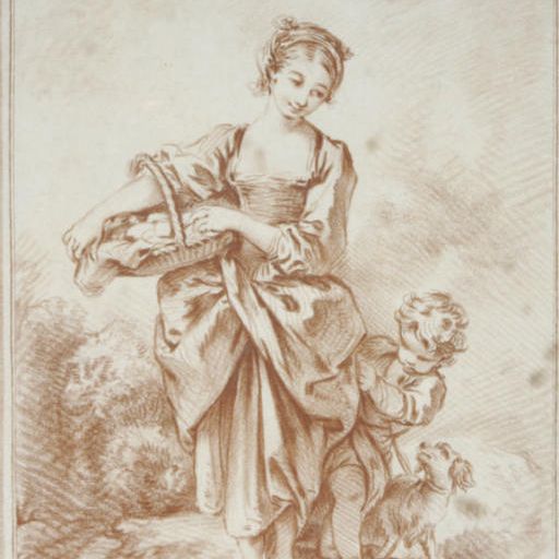 François Boucher — [Пастушка]: Четыре тарелки с сопутствующим принтом.