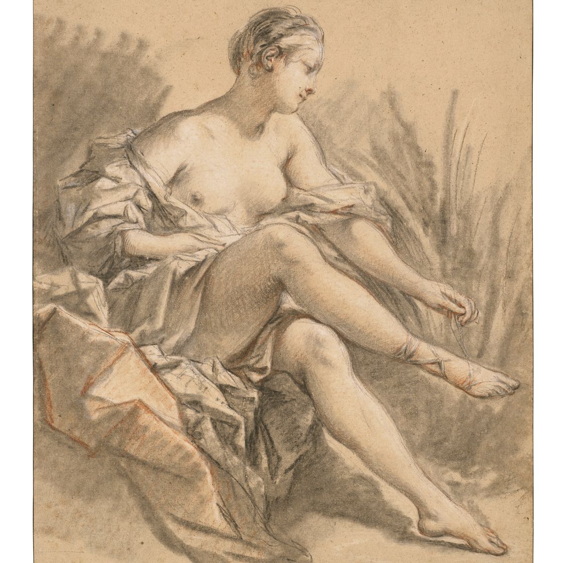 François Boucher — Полуобнаженная женщина, сидящая среди тростников, изображение 1
