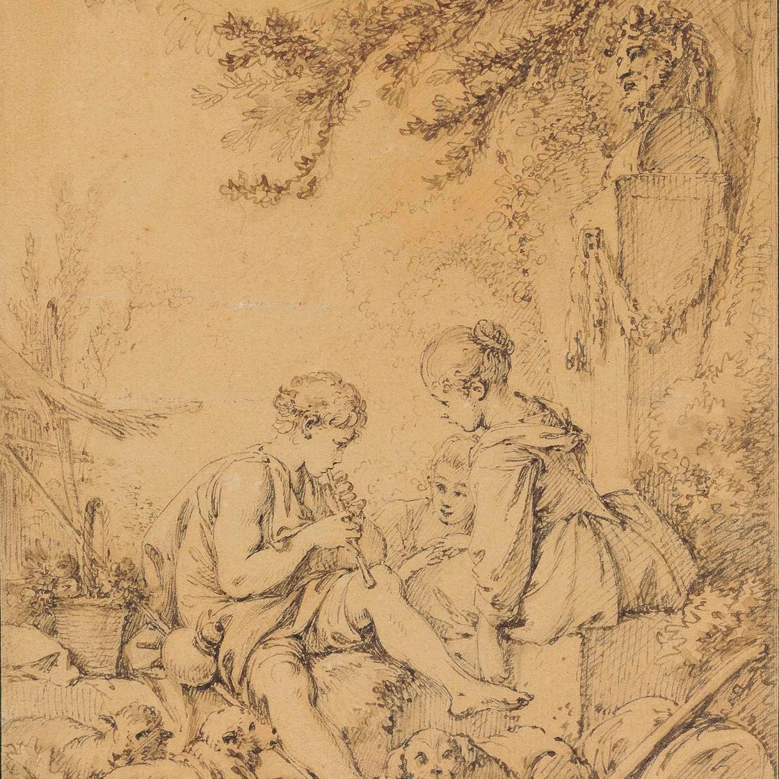 François Boucher — Молодой пастух играет на свирели для двух юных пастушек