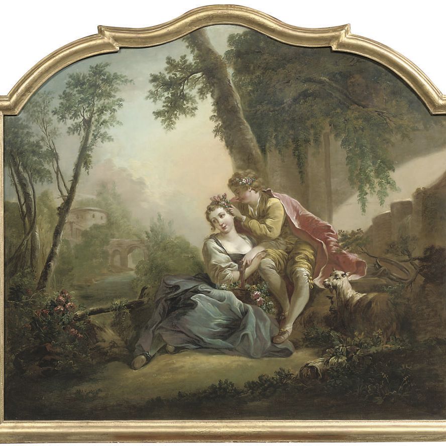 François Boucher — Элегантная пара на фоне пасторального пейзажа