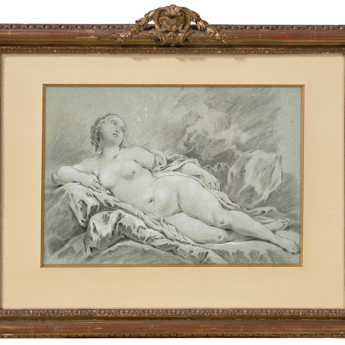 François Boucher — Обнаженная женщина, лежащая полулежа, с раздвинутыми ногами и смотрящая вверх и вправо, изображение 2