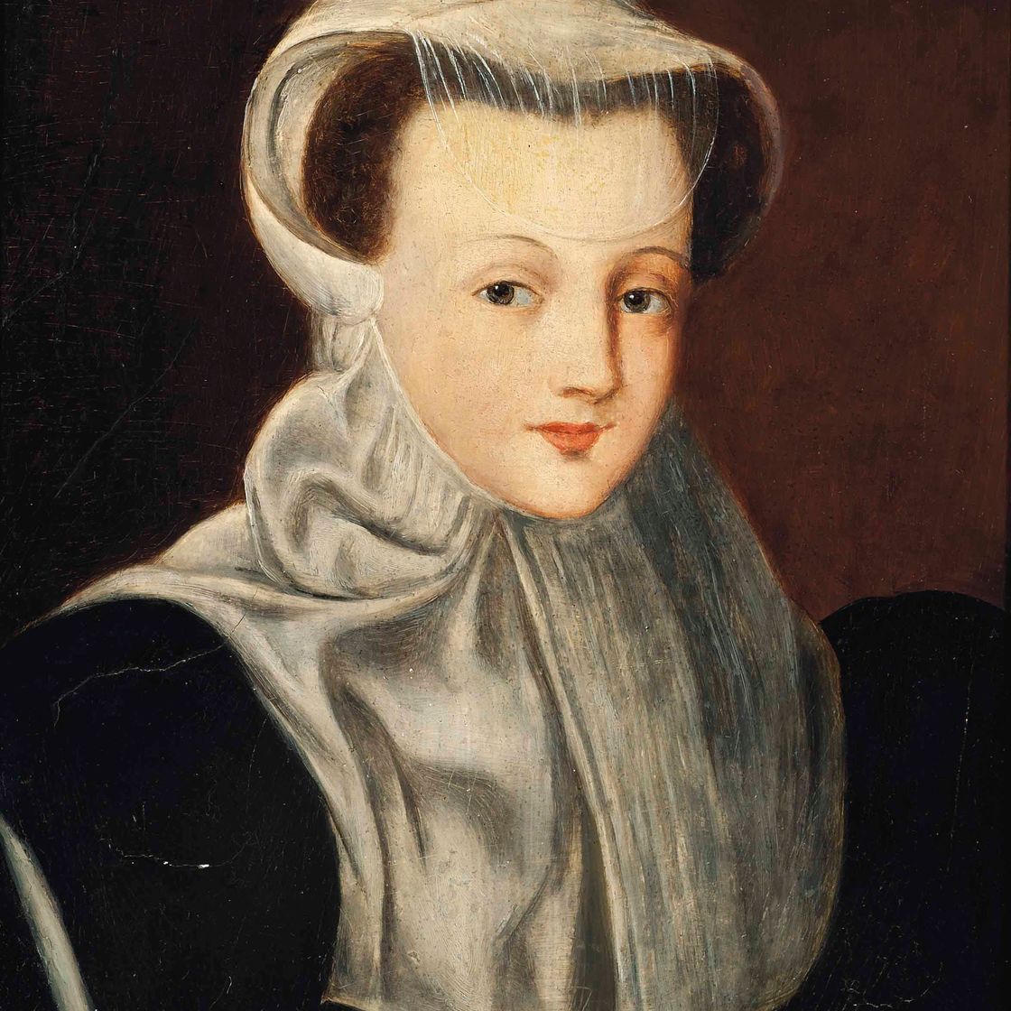 François Clouet — Портрет дамы, возможно, Марии, королевы Шотландии (1542-1587), в полный рост, в черном платье и белом чепце
