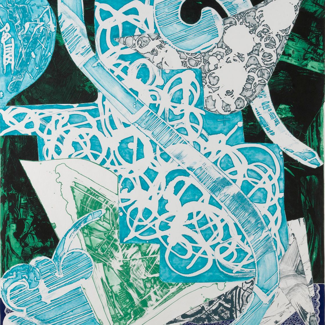Frank Stella — Гравюра с изображением лебедя Синий Зеленый Серый