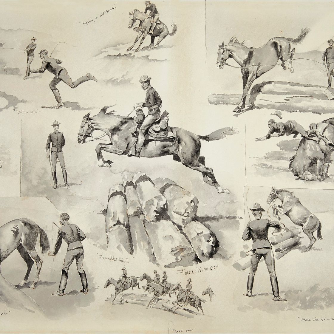 Frederic Remington — Тренировка лошадей преодолевать препятствия, Десятая кавалерийская дивизия Соединенных Штатов