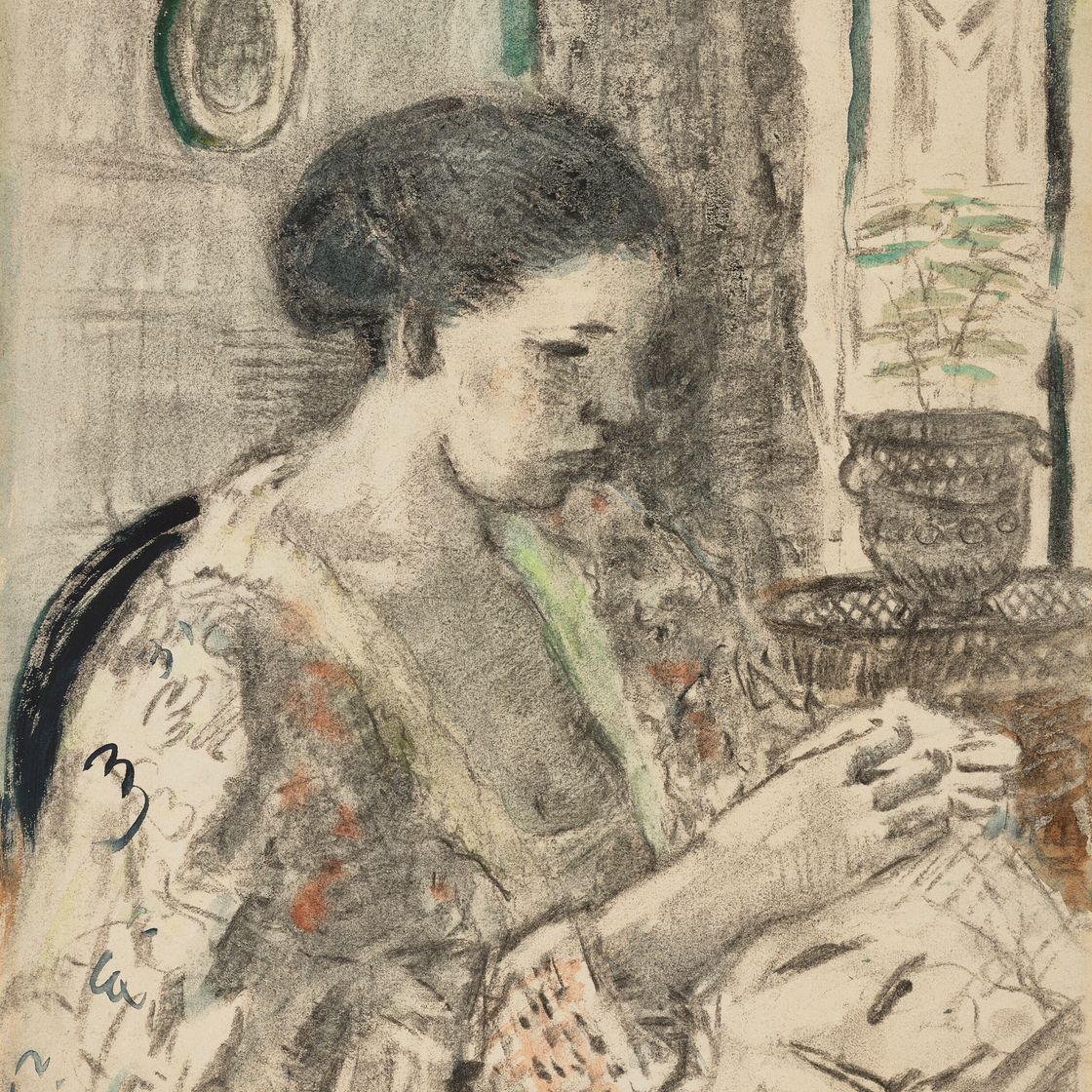 Frederick Carl Frieseke — Жена художника шьет, изображение 1