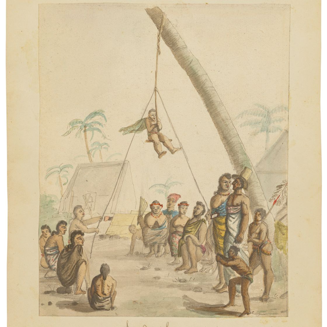 French School — "Дневник памяти жителей деревни" (Гавайи, остров Сэндвич), 1819 год (справа) ; Эскизы (слева), изображение 3