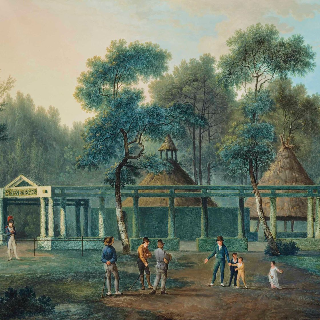 French School — Сцена с фигурами в парке