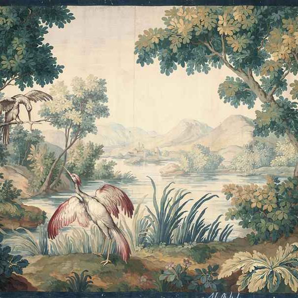 French School — Птицы Хо-хо на фоне обширного речного пейзажа