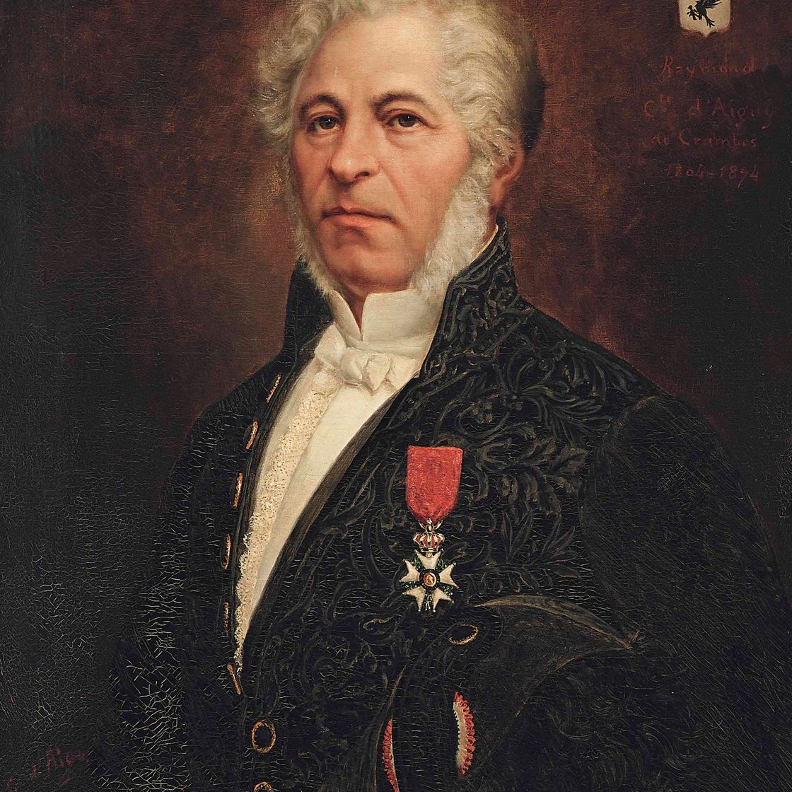 French School — Портрет Раймона графа д'Эгюи де Крамбса (1804-1874), в полный рост, в черном расшитом камзоле и белой рубашке, с треуголкой под мышкой левой руки