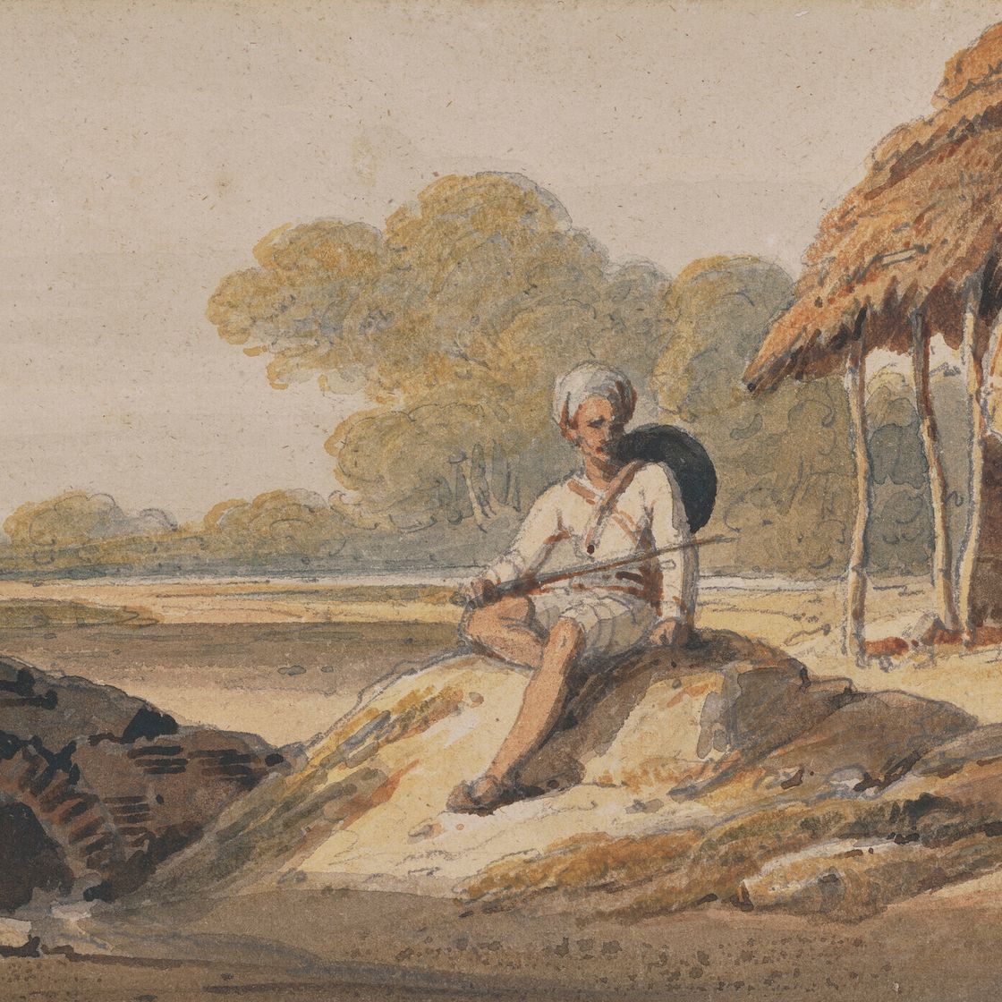George Chinnery — Бенгальский пейзаж с солдатом и отдаленным храмом, изображение 1