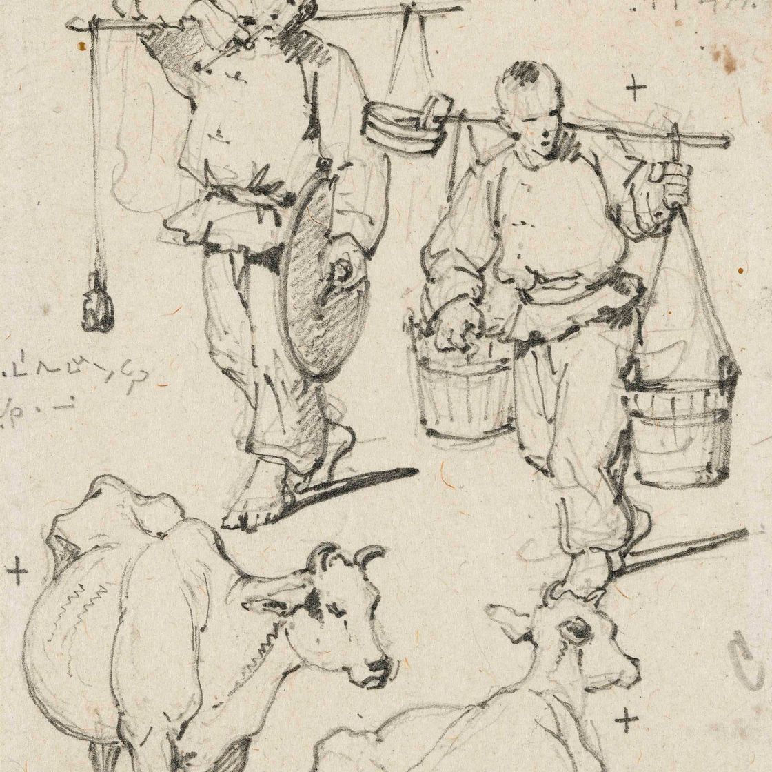 George Chinnery — Лист с рисунками фигур и коров