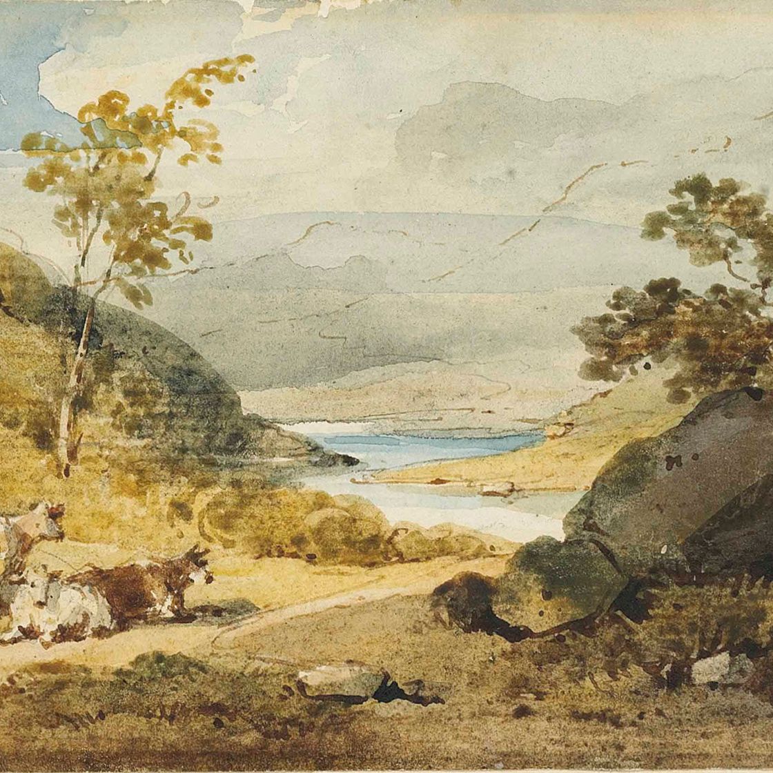 George Chinnery — Пейзаж с пастухом и крупным рогатым скотом, отдыхающими у тропинки